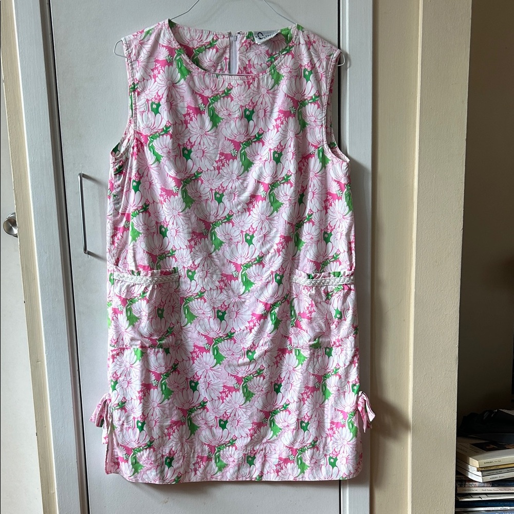 Vintage Lilly Pulitzer Pink and Green Floral Shift Dress M